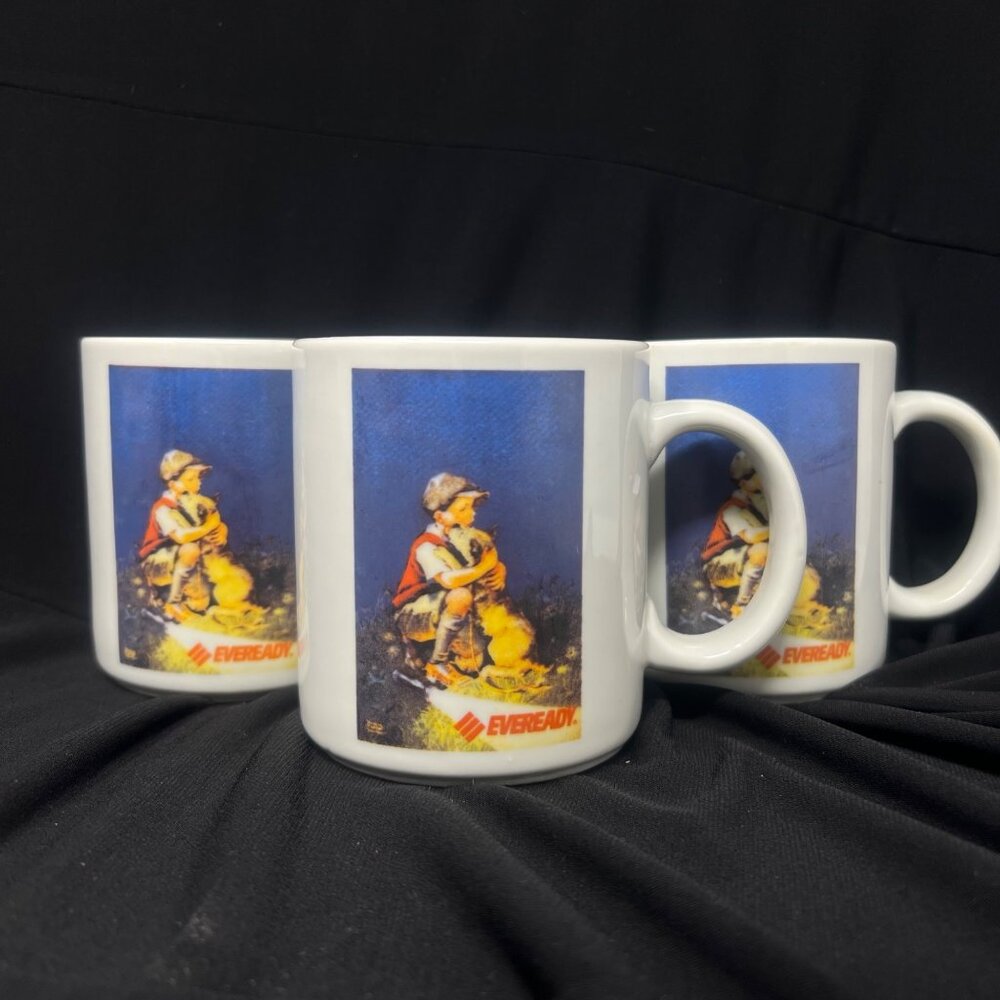 Eveready Classic Boy Finds Lost Dog Ceramic Coffee Mugs Set of 3 ** 3.75" Tall